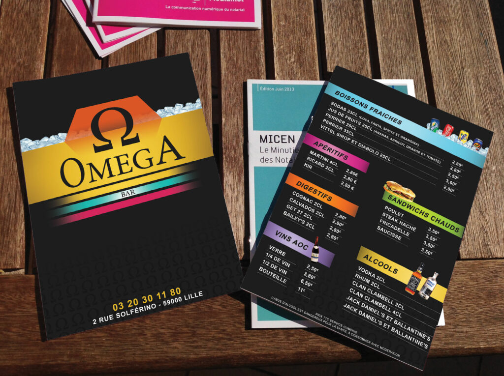 Création graphique et impression du menu de l'Omega