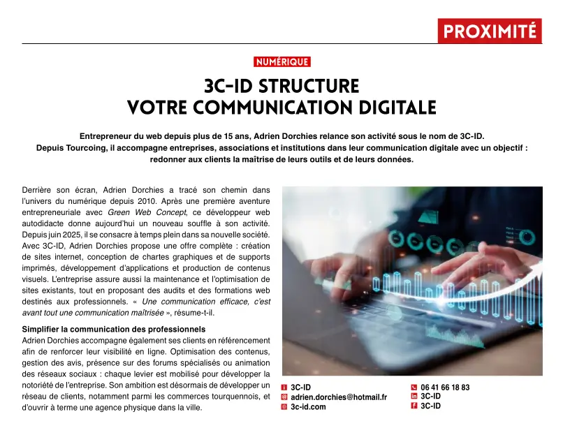 Article Tourcoing Info présentant 3C-ID et sa communication digitale